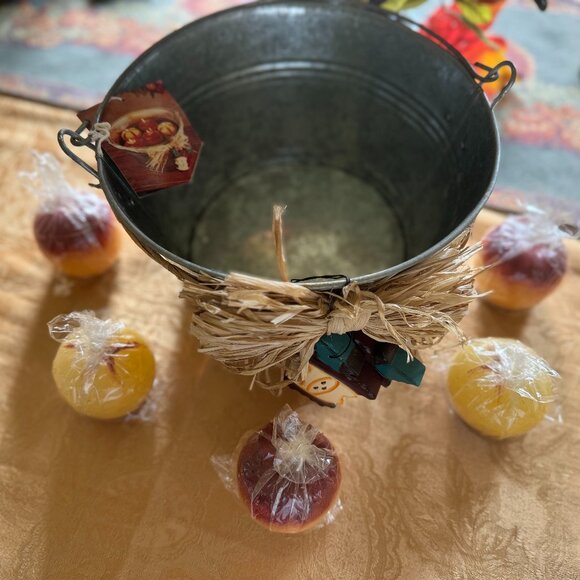 Floating 3D Apple Candles in Galvanized Bucket, Hand Painted Wooden Apple Accent - Picture 12 of 16